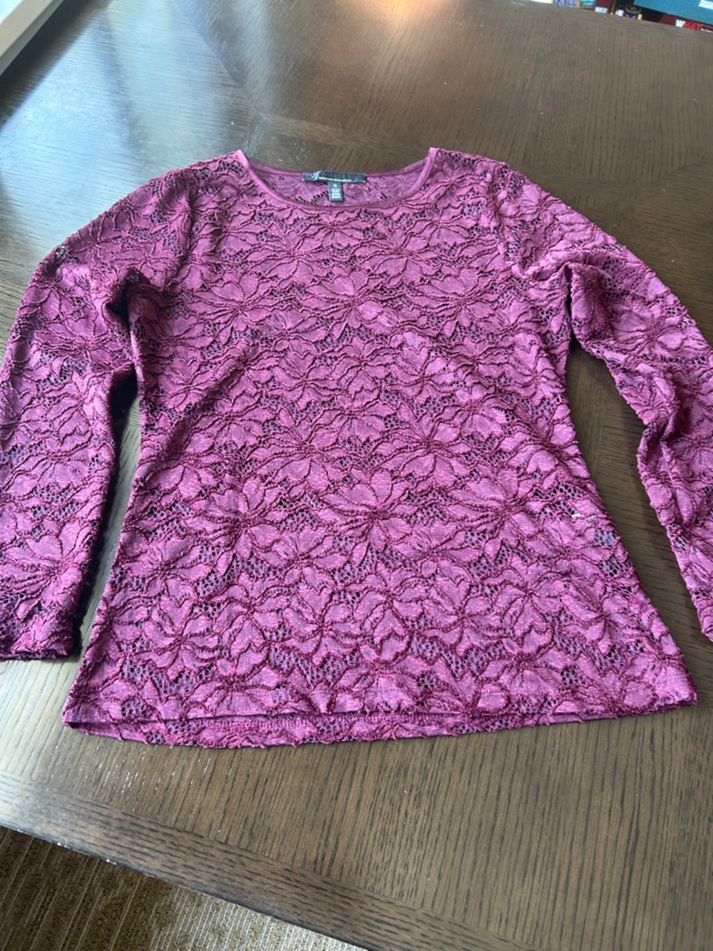 White House Black Market Pink Lace Long-Sleeve Top